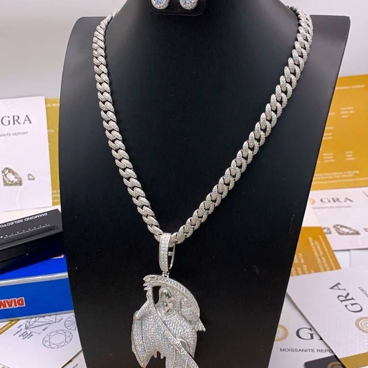 VVS Moissanite Diamond Grim Reaper Pendant Cuban N